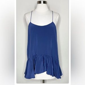 Tibi Silk Strappy Ruffle Cami Tank in Baltic Blue 8